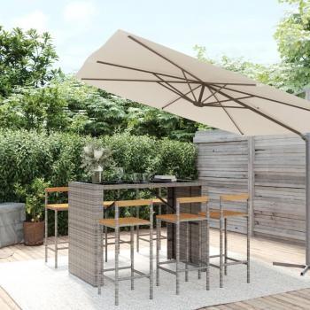 7 Piece Garden Bar Set Grey Poly Rattan & Solid Wood Acacia