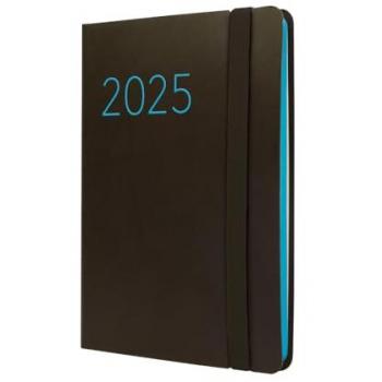 Agenda Finocam Flexi Lisa 2025, tamaño 11,8 x 16,8 cm, encuadernada, semana vista horizontal, color negro, multilingüe (incluye español), periodo de enero a diciembre de