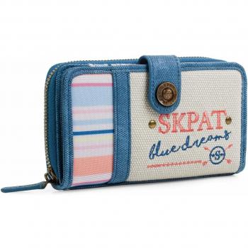 SKPAT - Billetero de Mujer. Cartera Tarjetero Porta Monedas. Compartimentos Tarjetas documentación dni Billetes. Lona Estampada a Rayas y Acolchada. Caja para 302516, Color Azul