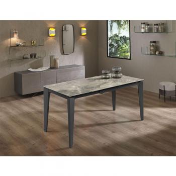 Mesa Extensible Modern con Superficie de Cerámica y Vidrio Templado Mármol Anthracita 120/170x80 cm