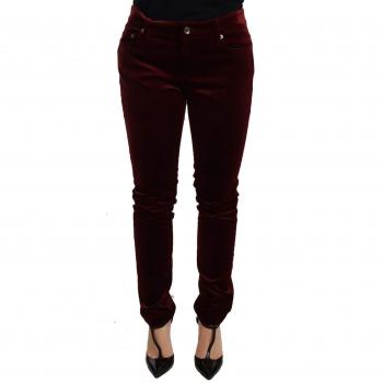 Dolce & Gabbana Red Velvet Skinny Trouser Cotton Stretch Pants - IT40|S