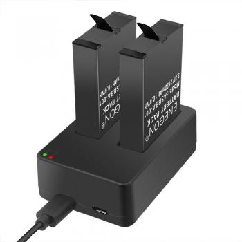 Baterías ENEGON (Paquete de 2) para Gopro Fusion y Cargador Dual con entradas Micro USB y Tipo C para Gopro Fusion Cámara Deportiva de 360 Grados Batería ASBBA-001 (100% Compatible con Original)