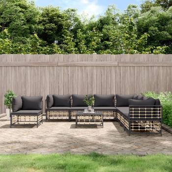 vidaXL 9-Piece Anthracite Poly Rattan Garden Lounge Set with Cushions