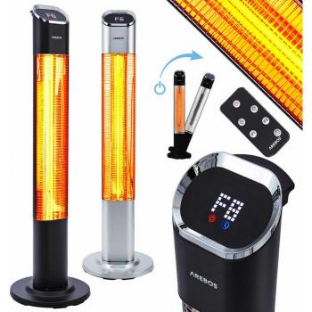 Calefactor Infrarrojo AREBOS 2000W - Control Remoto - 9 Niveles de Calor - Temporizador de 24 Horas - Calentador Radiante para Interior y Exterior - Negro