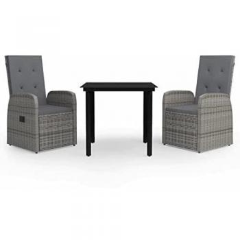 3 Piece Grey Garden Dining Set with Cushions