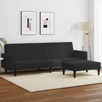 Sofá cama de 2 plazas con reposapiés y taburete de terciopelo negro