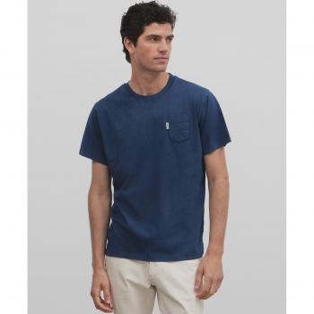 Silbon - Camiseta de hombre azul de manga corta con bolsillo