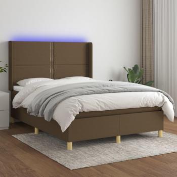 Colchón cama suave y tela LED marrón oscuro 140x200 cm, Jinlefu - Cama box spring colchón luces led tela marrón oscuro 140x200cm, vidaXL - Marrón