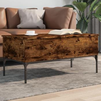 Mesa de centro de madera ingeniería y metal 100x50x45 cm en color Negro, Roble Sonoma y Roble ahumado, ideal para salón, comedor o como mesita auxiliar