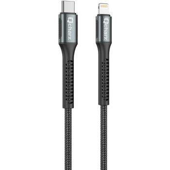 Cable Qcharx Prague Tipo C a Lightning 3A 20W - 1 m - Aleación de aluminio negro cable trenzado suave
