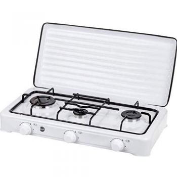 MPM Smile-kn-03/1k, Cocina De Gas Portátil Para Camping Hornillo 3 Quemadores Ajustables Ta Unisex Adulto, Blanco, Quemadores
