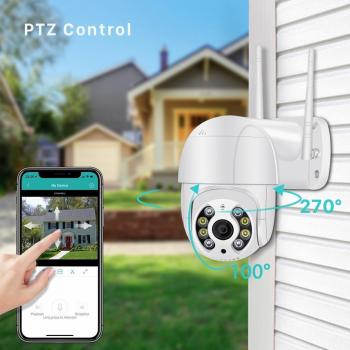 Cámara PTZ Inalámbrica HD 1080P para Exteriores IP 2MP con Vigilancia AI, Impermeable, Visión Nocturna Infrarroja, Seguimiento Wifi y Seguridad CCTV