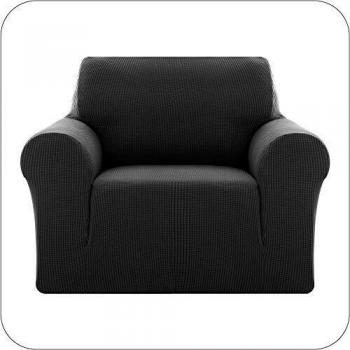 UMI. by Amazon Funda Sofa Suave Elastica de Color Liso 1 Plaza Negro