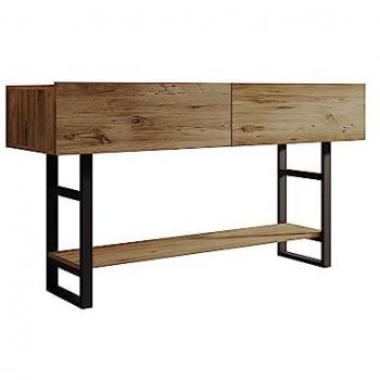 Recibidor Factory R1, Mueble de Entrada, Ancho 139 cm, Alto 75 cm, Profundo 43 cm, Color Pino Atlántico, Estructura de Acero Negro Mate, Diseño Industrial