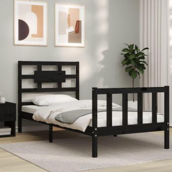 Estructura de cama con cabecero de madera maciza negro vidaXL