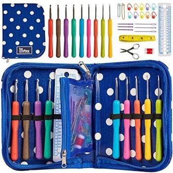 MEJORES AGUJAS GANCHILLO CON EMPUÑADURAS ERGONÓMICAS PARA LA MÁXIMA COMODIDAD. Perfectas para quien sufre de artritis. Agujas crochet suaves para resultados mejores y 22 accesorios de ganchillo para u