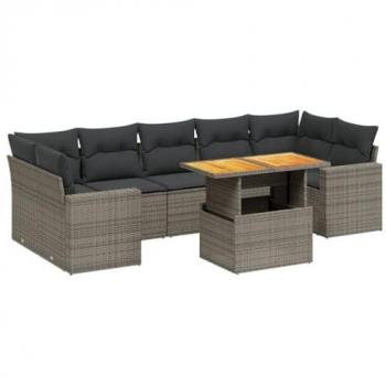 8-Piece Grey Poly Rattan Garden Sofa Set with Cushions