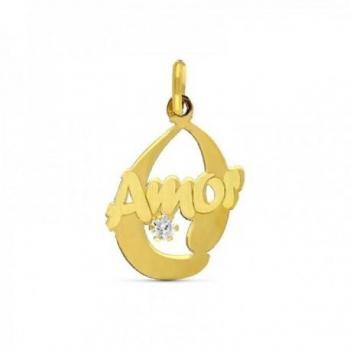 Colgante Oro 18k Mujer 17mm Forma Calada Mensaje Amor Circonita