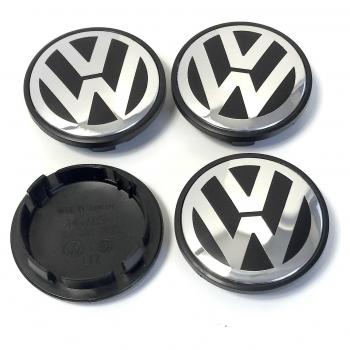 4 centros de rueda Volkswagen 65 mm negro y cromado 65 mm Passat Golf Tiguan Touareg EOS Touran