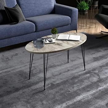 Mesa de Centro Ovalada Skævinge 43 x 90 x 50 cm - Aglomerado y Metal con Acabado en Mármol Blanco y Negro