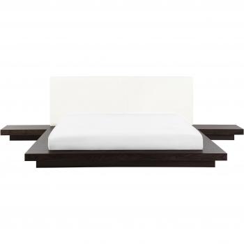 Cama matrimonial de madera oscura estilo japonés con cabecero de piel sintética 180x200 cm Zen