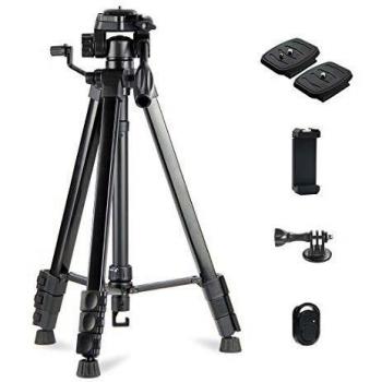 Phinistec 175cm Aluminio Trípode para Móvil, Cámara Réflex, iPhone, Gopro, Smartphone con Adaptador de Móvil y Gopro para Fotografía y Video