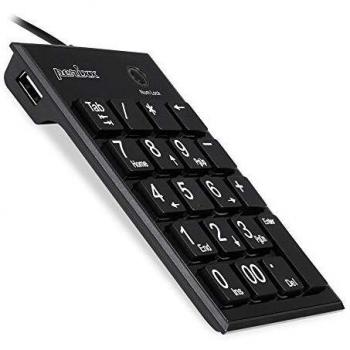 Perixx PERIPAD-202HB Numeric Keypad with USB Hub for Laptops, Full Size 19-Key Layout, Large Print Letters, Quiet Scissor-Switch Keys, Built-In Dual USB Ports, Tab Key Functionality - Black