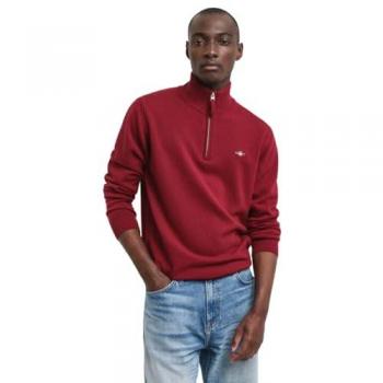 Jersey de Hombre Gant en Lana de Oveja Superfina con Media Cremallera Rojo Talla L