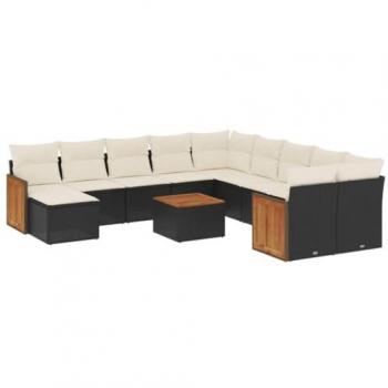 12-Piece Black Poly Rattan Garden Sofa Set with Cushions