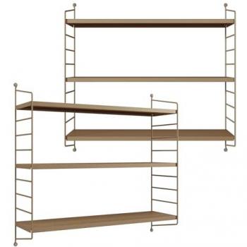 Juego de 2 estanterías de pared Strängnäs de acero con 3 niveles regulables, 50x60x15 cm - Marrón claro