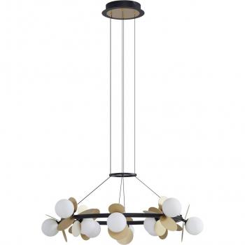 Lámpara colgante LED Pallo de Lucande, 12 luces, color negro y oro, material cristal y metal, diseño moderno para salón y comedor