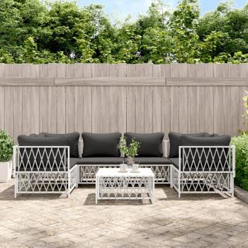 vidaXL 7-Piece White Steel Garden Lounge Set with Cushions