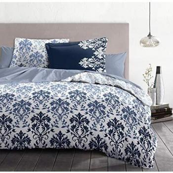 Home Linge Passion, Funda nórdica de 3 Piezas, 100% algodón, 57 Hilos, 2 Personas, 220 x 240 cm, CREVECOEUR HP62689, Azul y Blanco