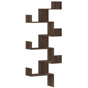 Estantería de pared de esquina marrón roble 45x45x147 cm multicapa