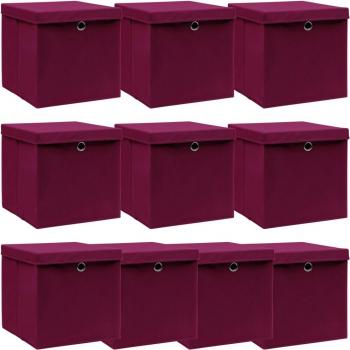 Cajas con Tapas 10 Piezas Tejido Rojo Oscuro 32x32x32 cm