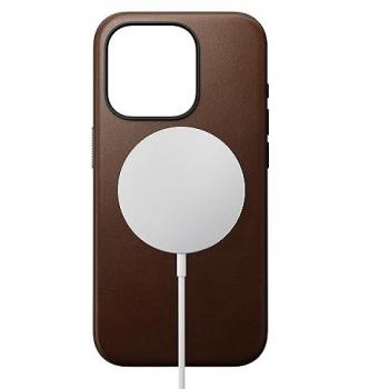 Funda de Cuero Nomad Modern Compatible con MagSafe para iPhone 15 Pro Marrón