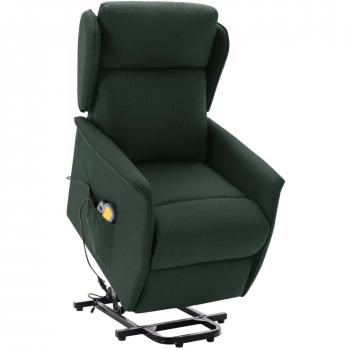 Silla de Masaje Reclinable Elevable de Tela Verde Oscuro