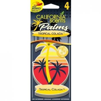 Ambientador para Coche California Scents Tropical Colada Aroma a Piña, Palmera de Papel, Pack de 4 Unidades CE