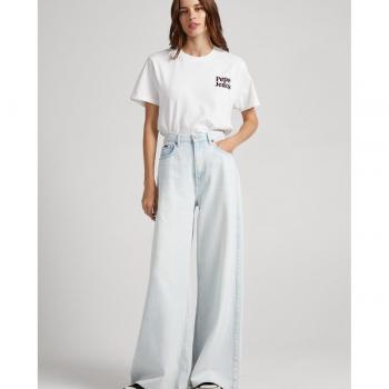 Pantalones vaqueros de mujer tiro alto campana en azul claro
