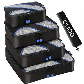 Amazon Brand - Eono 5 Set Cubos de Embalaje, 4 Tamaños Diferentes Equipaje de Viaje Organizadores de Embalaje y 1 Bolsa de Lavandería - Negro