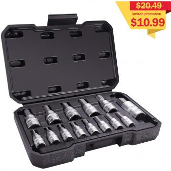 TACKLIFE Llaves de Vaso Hexagonales Profesional, 14 Piezas, Aleado S2, Alta Precisión, Herramientas Manuales, Para Reparar Motocicletas, Coche, Electrodomésticos - HBS1A