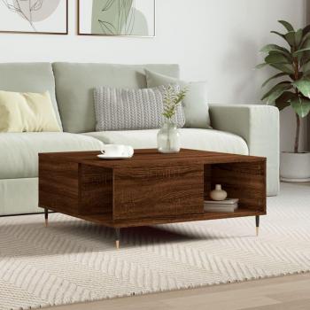 Mesa de centro de madera multicapa en color roble marrón, dimensiones 80x80x36,5 cm