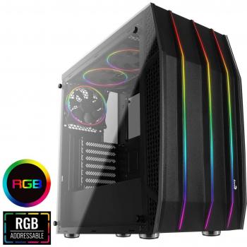 Aerocool KLAW - Caja PC, ATX, cristal templado, RGB frontal, 3 ventiladores RGB, negro