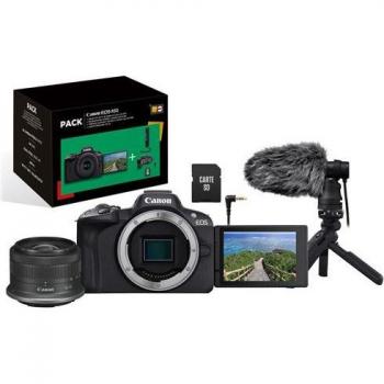Pack Canon EOS R50 Híbrido 24.2 MP + Objetivo RF-S 18-45mm f/4.5-6.3 IS STM + Micrófono + Trípode + Control Remoto + Tarjeta SD