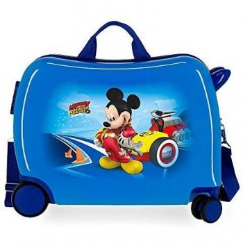 Maleta Infantil con Ruedas Multidireccionales Disney Lets Roll Mickey Azul, Cabina Rígida 39L Correpasillos ABS