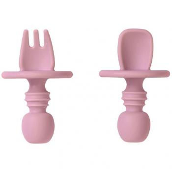 Cubiertos de Iniciación Antiahogo Rosa Saro Cuchara y Tenedor Bebé