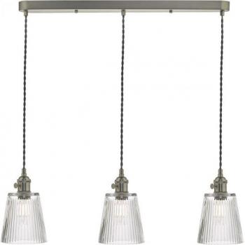 Colgante Hadano Cristal Estriado, Cromo Antiguo, 3 Bombillas, 121 cm