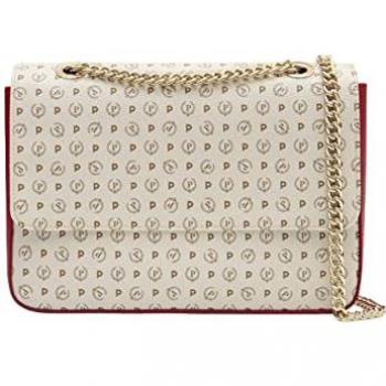 Pollini Heritage Classic Shoulder Bag with Chain in Ivory/Red, One Size