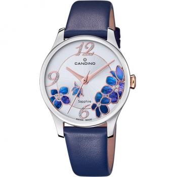 Reloj Candino C4720/5 Lady Elegance para Mujer, Caja de Acero Inoxidable 316L Gris Plata, Correa de Piel Azul