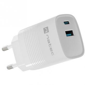 Cargador NATEC Ribera GAN 30W PD3.0 QC3.0 1xUSB-A + 1xUSB-C Blanco